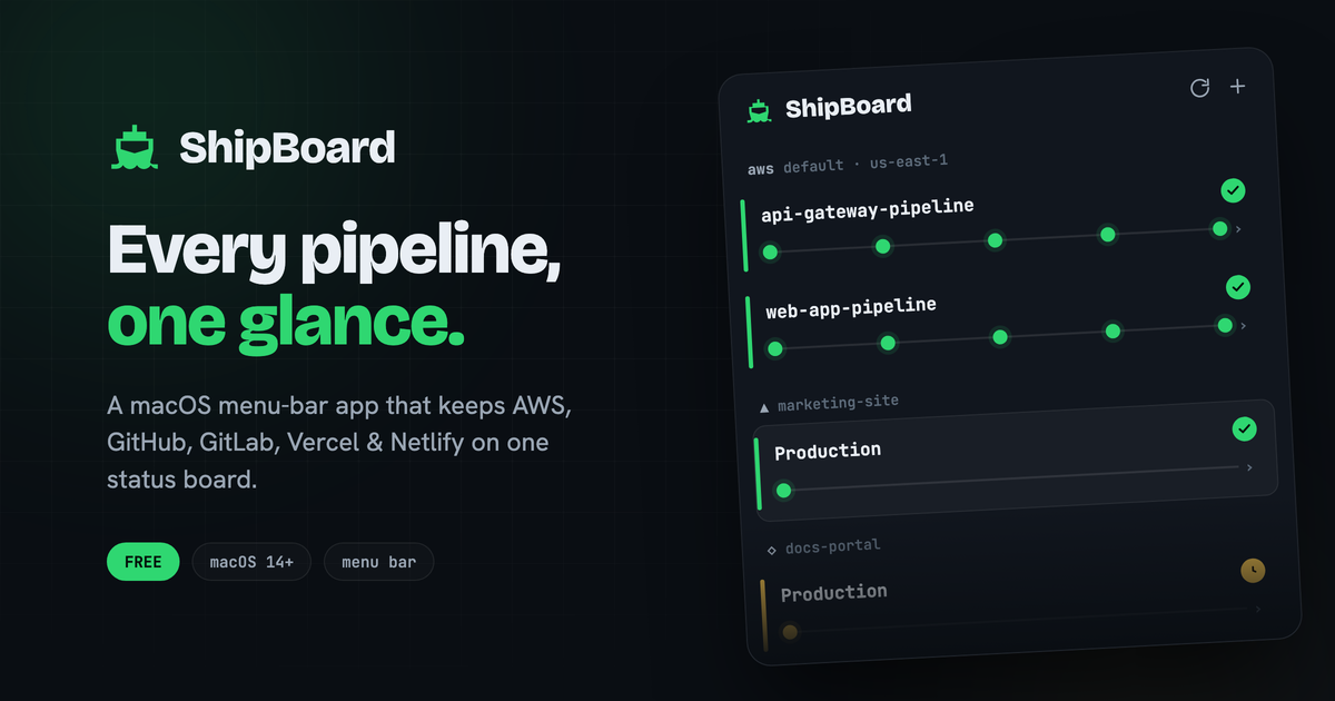 ShipBoard app monitoring multiple CI/CD pipelines